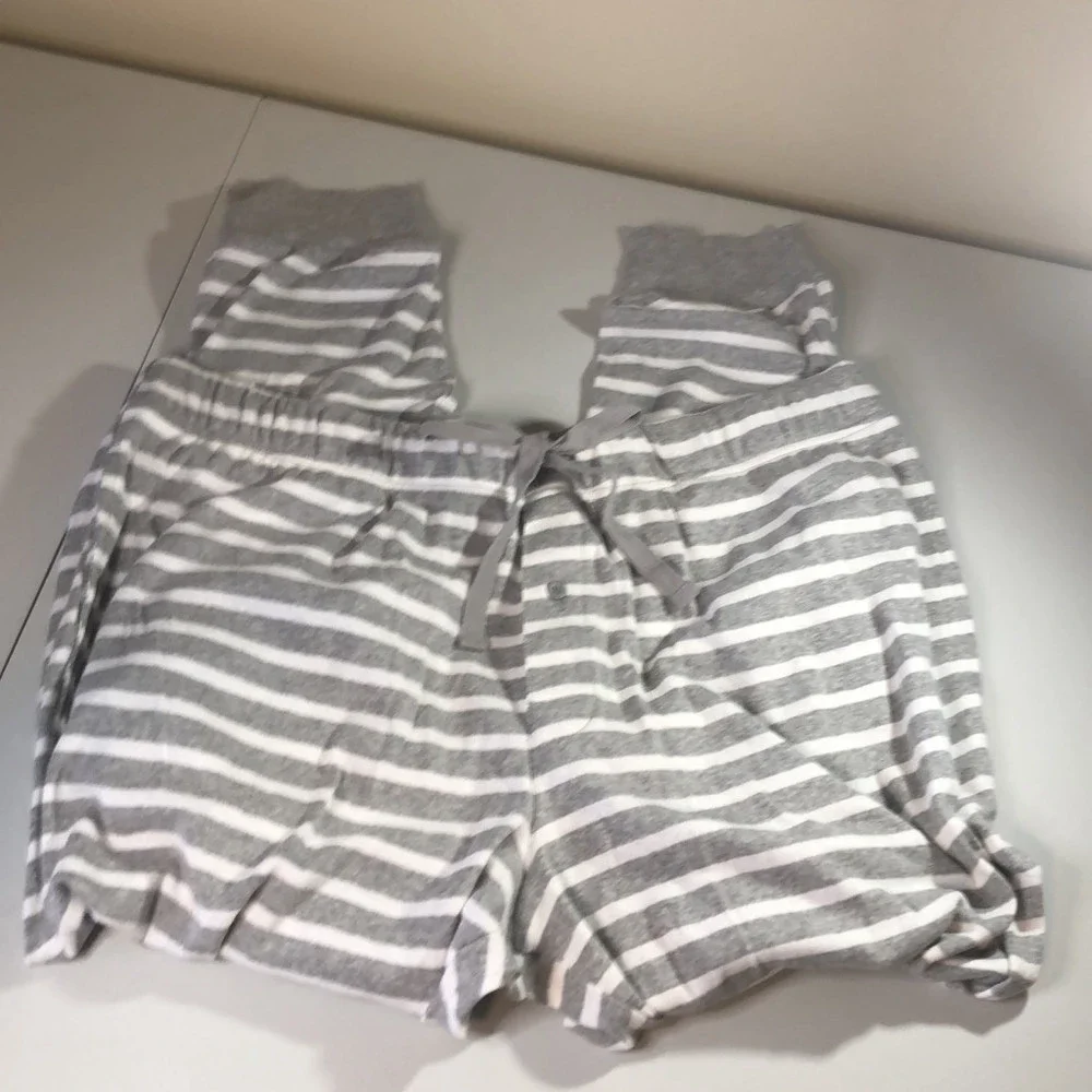 MENS 100% Cotton Pajama Set Gray and White Striped Size M New in open packaging - Picture 8 of 13